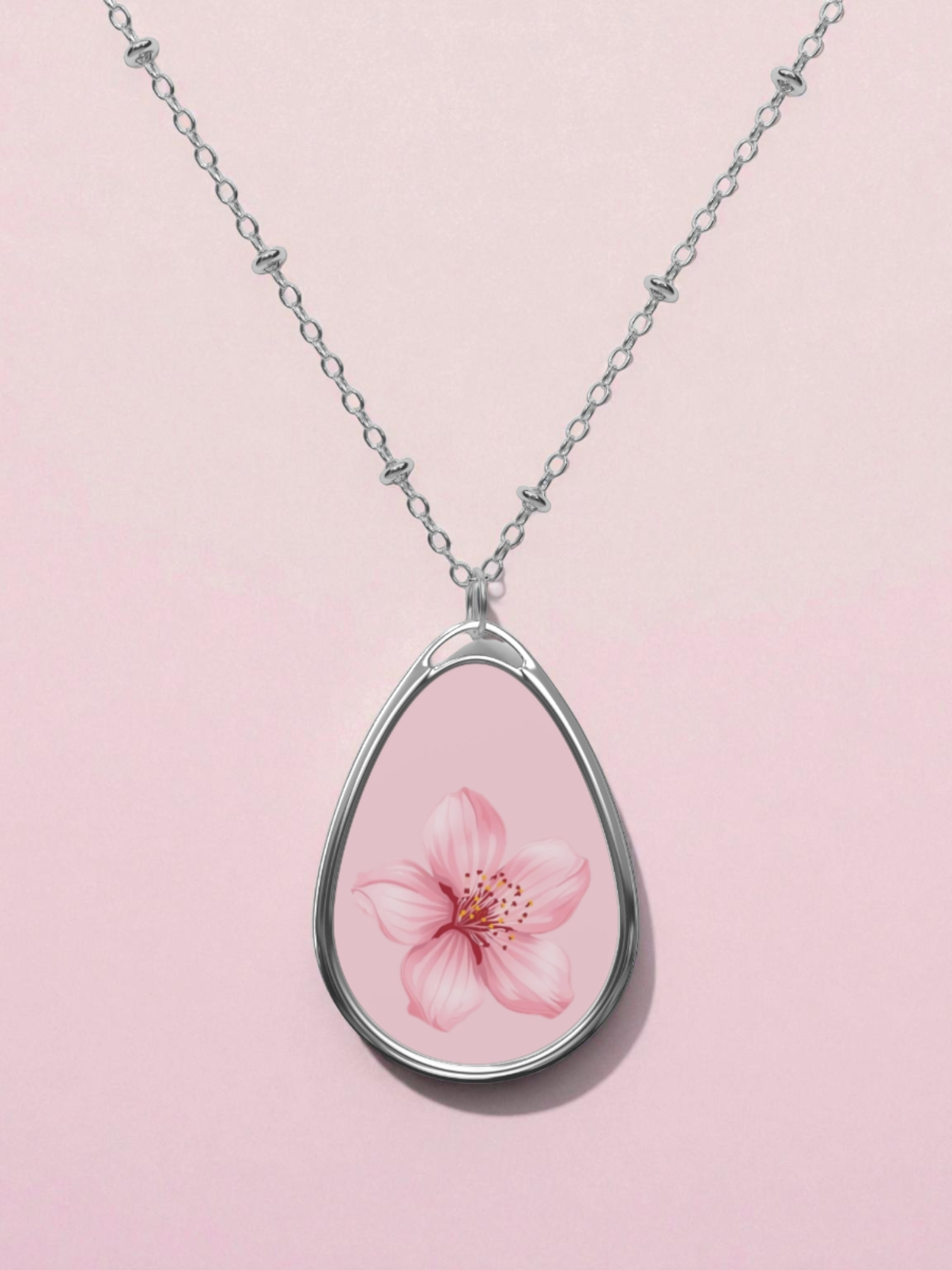 🌸 Cherry Blossom Oval Pendant Necklace — District Curated Original
