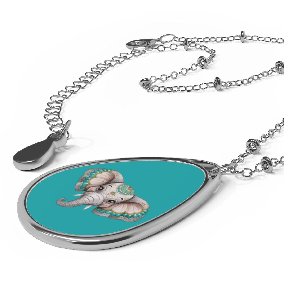 Elephant Elegance Pendant Necklace — Teal Ellipse | District Curated