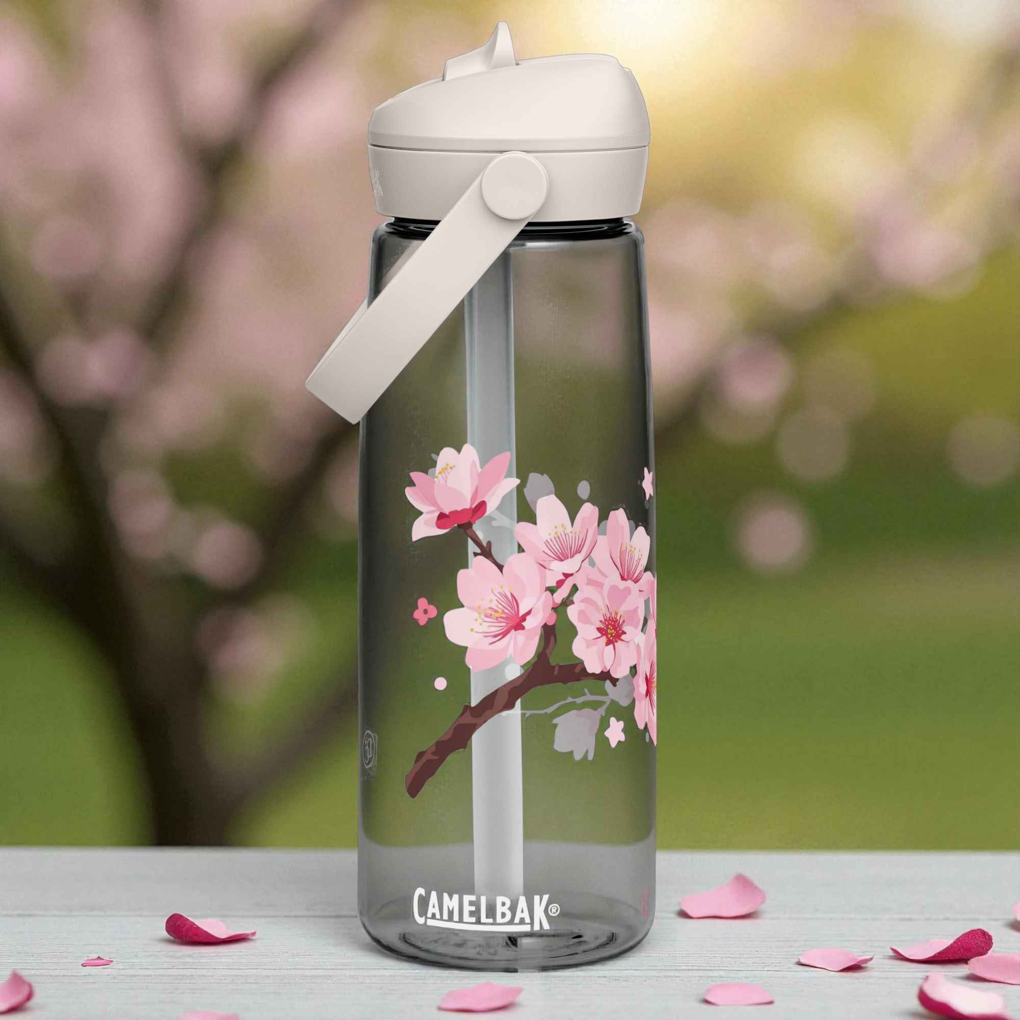 Cherry Blossom CamelBak Water Bottle – Minimalist Sakura Branch Design | District Curated🌸