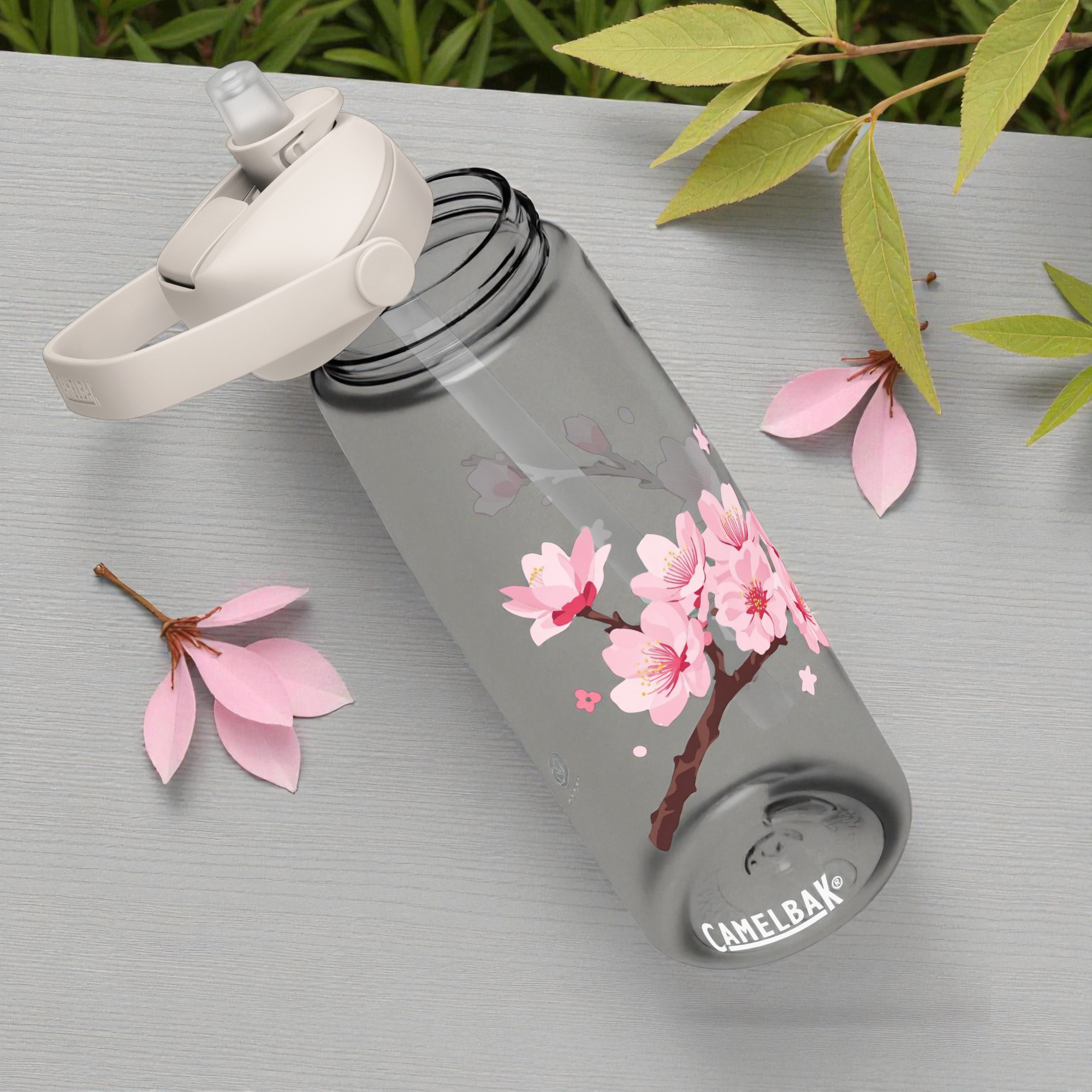 Cherry Blossom CamelBak Water Bottle – Minimalist Sakura Branch Design | District Curated🌸