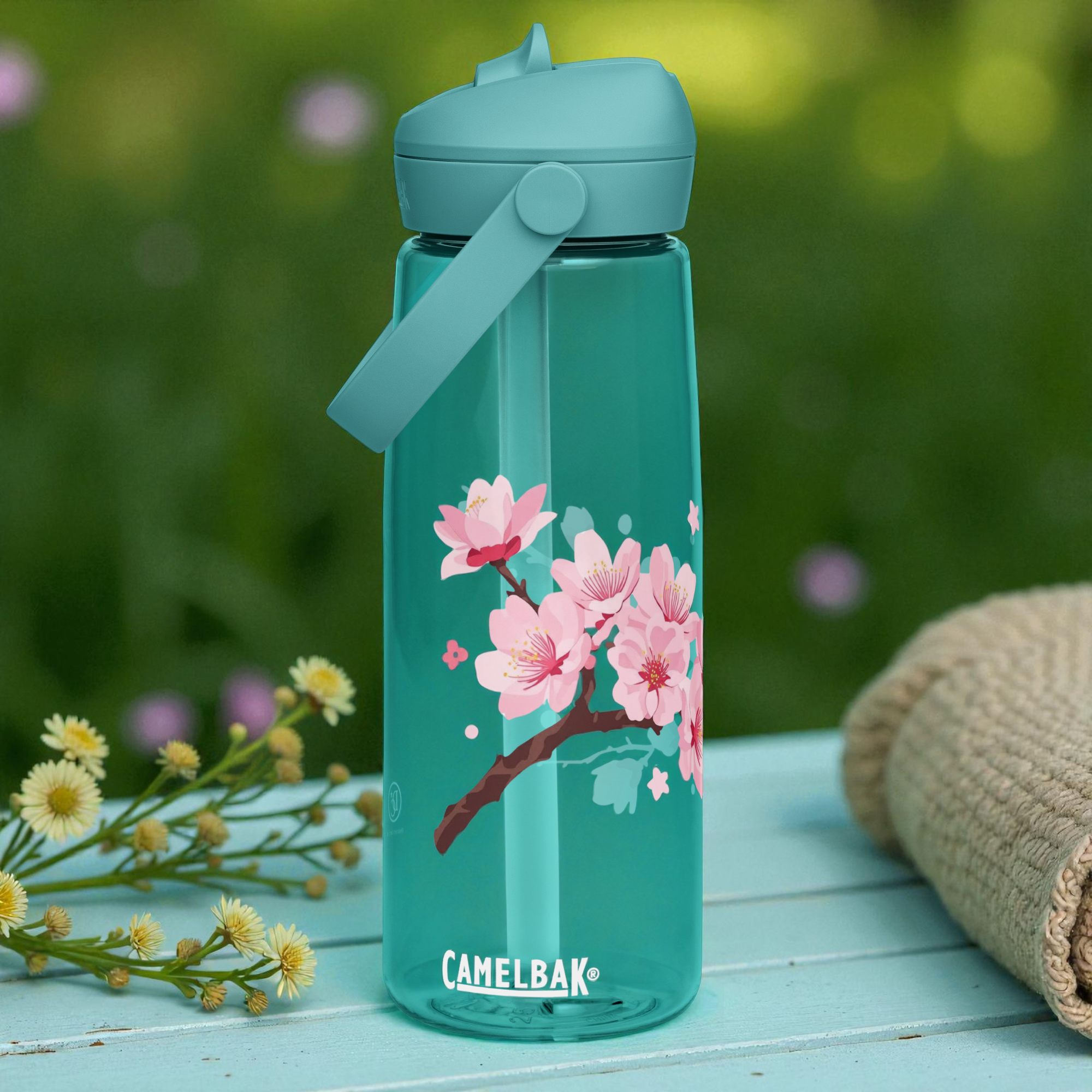 Cherry Blossom CamelBak Water Bottle – Minimalist Sakura Branch Design | District Curated🌸