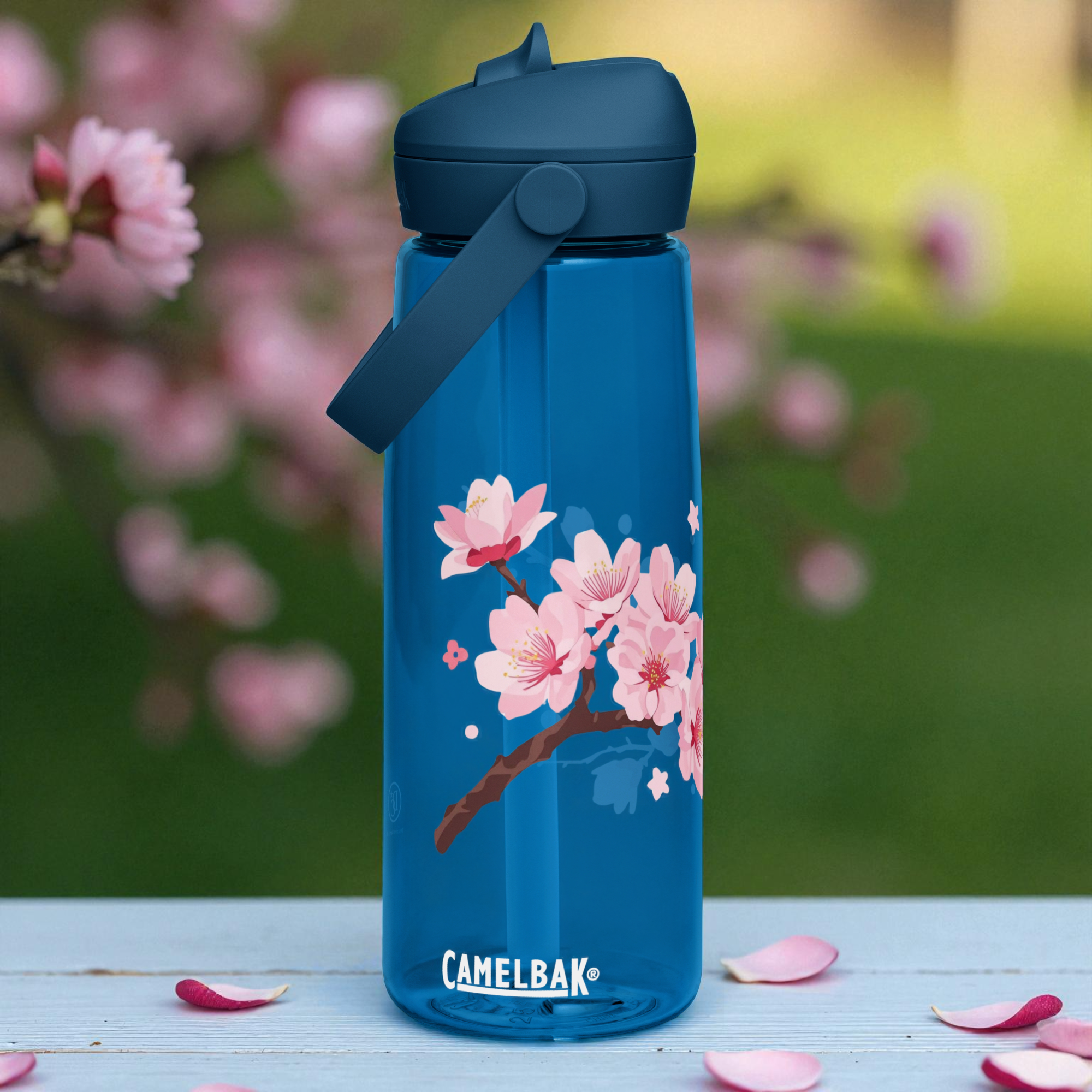 Cherry Blossom CamelBak Water Bottle – Minimalist Sakura Branch Design | District Curated🌸